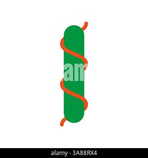 Snake staff icon. Green rod base. Red spiral wrap. Vector medical symbol. Stock Vector