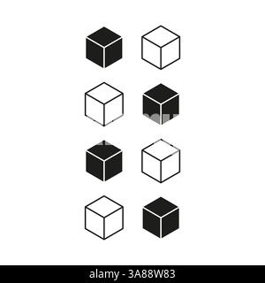 Isometric cube icon. Geometric shape set. Abstract 3D blocks. Vector illustration. Stock Vector