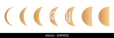 Lunar moon phases with crescent, half, and full cycle, night sky eclipse illustration, black and white shadow shapes on a transparent background. Flat Stock Vector