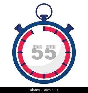 Stopwatch countdown icon. Number fifty five. Timer measurement tool. Precise clock device. Stock Vector