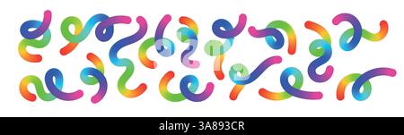 Abstract wavy gradient background with colorful squiggle lines, neon ribbon shapes, fluid swirl pattern, and curved 3D design elements. Flat vector il Stock Vector