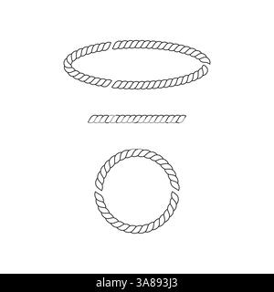 Rope design elements. Twisted line shapes. Minimal circular frame. Vector illustration. Stock Vector