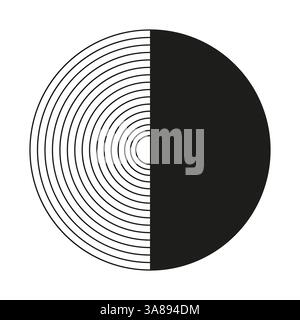 Black and white circle. Minimal geometric design. Half filled round shape. Abstract vector element. Stock Vector