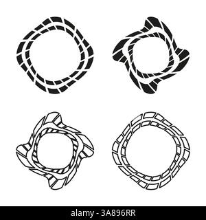 Twist frame set. Spiral border collection. Optical swirl pattern. Vector circle illustration. Stock Vector