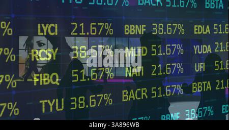 Image of stock market over people dancing Stock Photo
