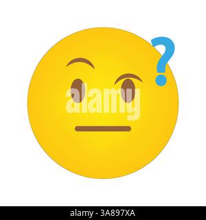 Emoji icon. Yellow face symbol. Question mark detail. Curious expression graphic. Stock Vector