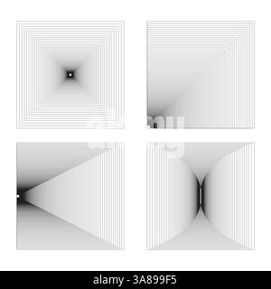Square tunnel icon. Geometric depth effect. Optical illusion vector. Black gradient background. Stock Vector