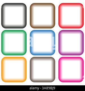 Colorful square shapes. Gradient filled icons. Bright vector design. Rounded frame elements. Stock Vector