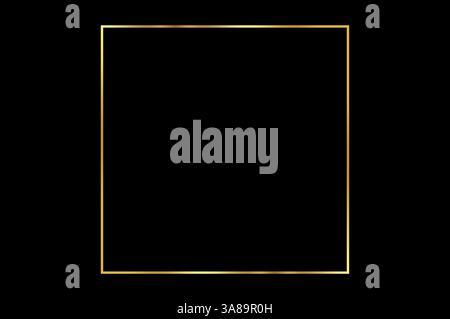 Golden Frame Bokeh Square. Elegant Golden Glitter Frame on Black Background for Luxurious Designs. Stylish Gold Sparkle Border with Black Space for Te Stock Photo