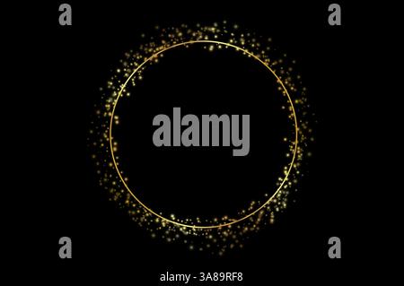 Gold circle frame bokeh on black background Stock Photo