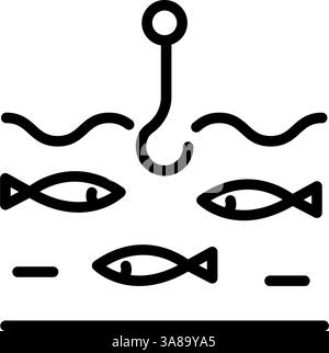 Various fishing related icon. Fishing Vector Line Icon. Catch seafood symbol. Vector Illustration. Isolated on White Background. Stock Vector