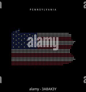 Pennsylvania US state dot pixel map in the colors of the American flag. Flat vector illustration isolated on black background. Stock Vector