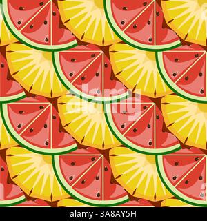 Watermelon and pineapple slices seamless pattern vector illustration Stock Vector