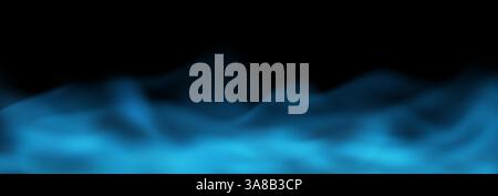 Realistic 3D blue fog, smoke or white smog clouds on floor. Morning mist covering ground or water surface in perspective view. Steam ring at nightclub, mystical haze or natural evaporation effect. Eps Stock Vector