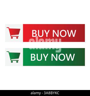 Buy Now Buttons In Red And Green On White Background Stock Vector