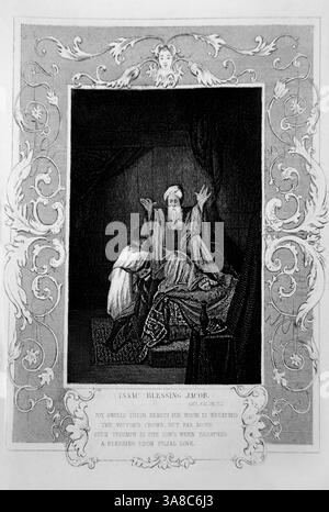 Steel Engraving of Isaac Blessing Jacob - Rebekah And Jacob's Deception ...