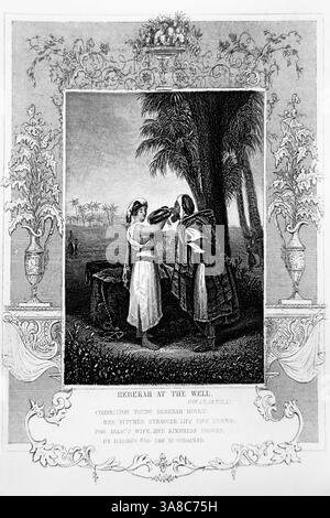 Steel Engraving of Rebekah offering water to Abraham's servant Eliezer ...