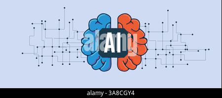 Human brain in concept of world mind metaverse big data or cyber security technology background Stock Vector