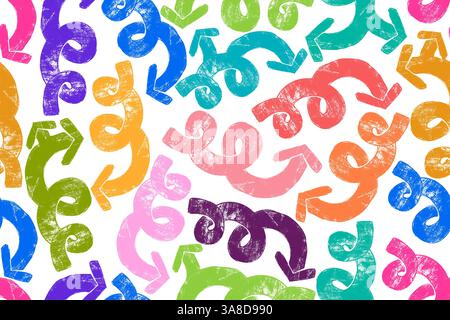 Colorful Geometric Abstract Brushstrokes Seamless Pattern with Bold Shapes Isolated on White Background. Colorful decorative and minimal hand drawn Stock Vector