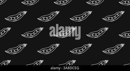 Repeating patterns of pea pods with DNA designs in a modern graphic style on a dark background Stock Vector