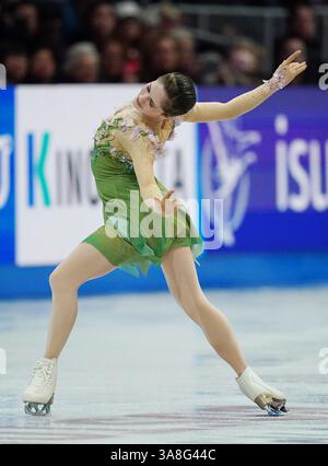 Isabeau Levito of United States performs during the Women Free skating