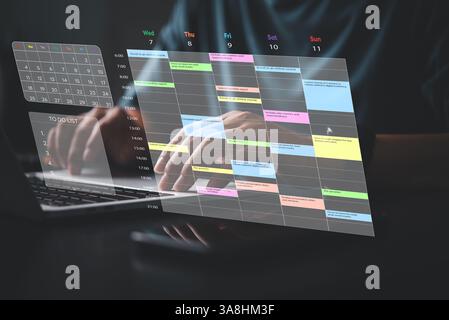 Digital calendar and task manager displayed on a laptop screen, showcasing project planning and time management to do list workflow and organization. Stock Photo