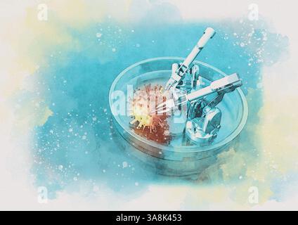 Medical robots in biomedical research, conceptual illustration. Stock Photo