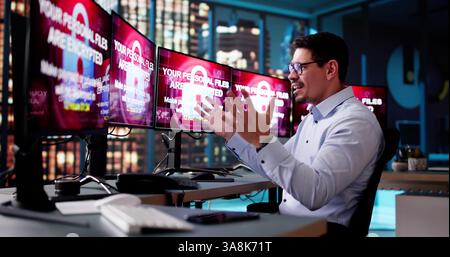 Ransomware Malware Cyber Attack On Business Computer Stock Photo