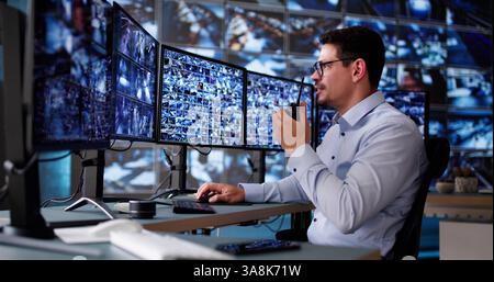 CCTV Security Camera Surveillance Using Multiple Monitors Stock Photo
