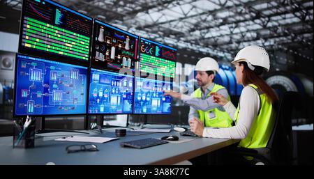 The Engineer Operating the Control System in a Gas Plant. Stock Photo