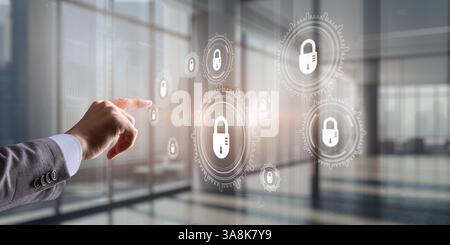 Cyber Security. Gears on a Virtual Screen. Data Protection Technology. Stock Photo