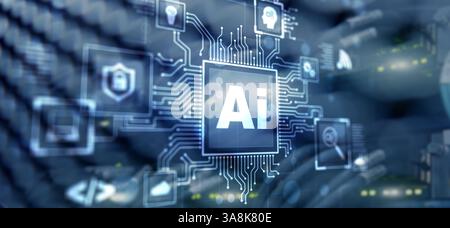 Artificial Intelligence Processor Concept. Abstract server background. Stock Photo
