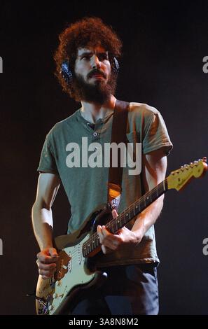 Guitarist Brad Delson of the band Linkin Park performs in concert