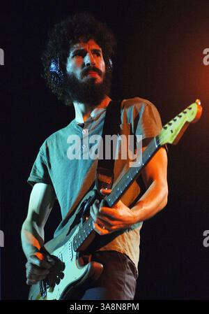 Guitarist Brad Delson of the band Linkin Park performs in concert