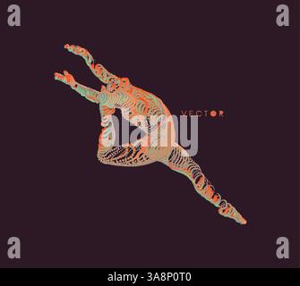 Gymnastics activities for icon health and fitness community. 3d vector Illustration. Wire connection to virtual reality. Stock Vector