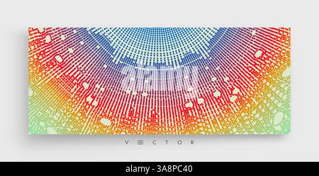 3d abstract half-round. Array with dynamic particles. Cover design template. Vector illustration. Stock Vector