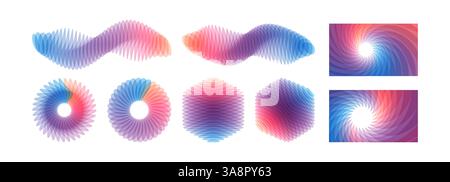 Abstract wavy background with dynamic effect. Transparent ring, cube and wave. 3d vector illustration made of various overlapping elements. Applicable Stock Vector