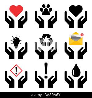 Set of Hope icon, human hand with empty symbol, help graphic design, vector illustration . Stock Vector