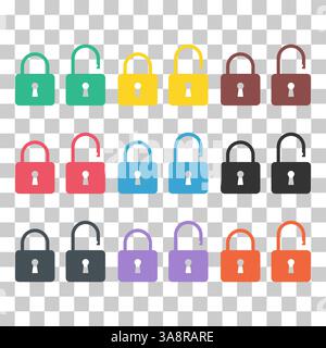 Set of Lock classic design icon, keyhole web button shape, secure vector illustration . Stock Vector