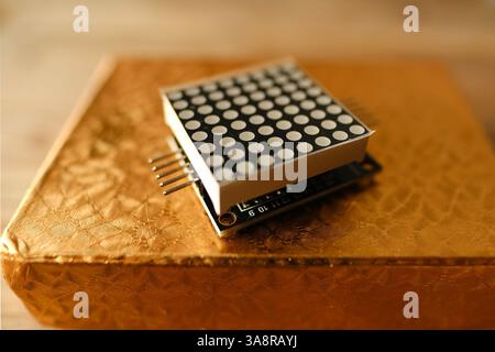 LED matrix display, electronic components and circuit connections for DIY projects, dot pattern details, hobby electronics, circuit building, hobby DI Stock Photo