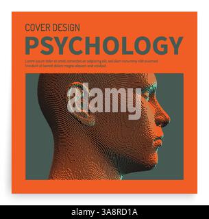 Abstract digital human head constructing from cubes. Sample cover letter on the topic of psychology. 3D illustration for brochure, poster, presentatio Stock Vector