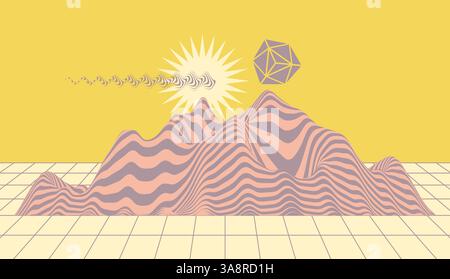 Landscape background. Terrain. Cover design template. Art composition. Abstract geometric pattern with optical illusion. Vector for brochure, flyer, c Stock Vector