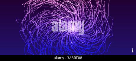 Point explode. Array with dynamic emitted particles. 3d technology style. Abstract background. Vector illustration for brochure, poster, presentation, Stock Vector