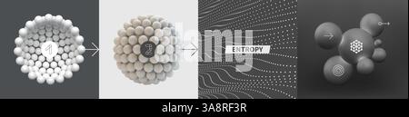 Molecule. A sphere of small balls. Concepts of chemical investigation, diagram of structure of molecule. A group of atoms. Abstract technological back Stock Vector