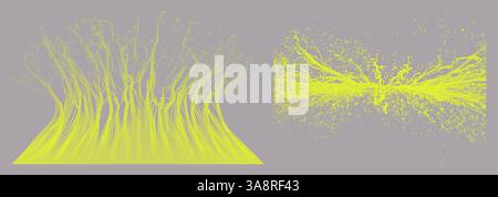 Array with dynamic emitted particles. Point explode. Water splash imitation. Abstract background. Cover design template. 3D illustration for brochure, Stock Vector