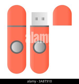 Orange Flashdisk Data Storage Vector. Portable Device Flashdisk Element. Flashdisk Icon. Stock Vector