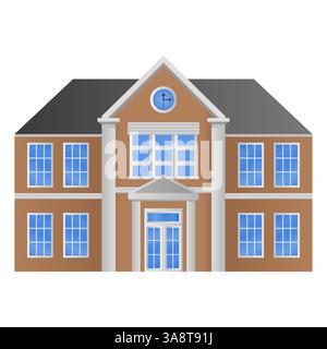 School Building Front View Vector. Outdoor School Building Elements. School Building Icon. Stock Vector