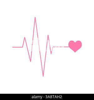 Pink Heartbeat Line with Heart Symbol for Medical and Love Themes Stock Vector