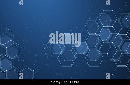 Blue hexagon abstract background. Honeycomb texture, medical technology. Stock Vector