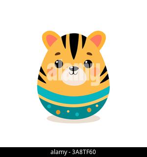 Easter egg. Cute tiger in the shape of Easter egg, cartoon illustration on a white background, Stock Vector